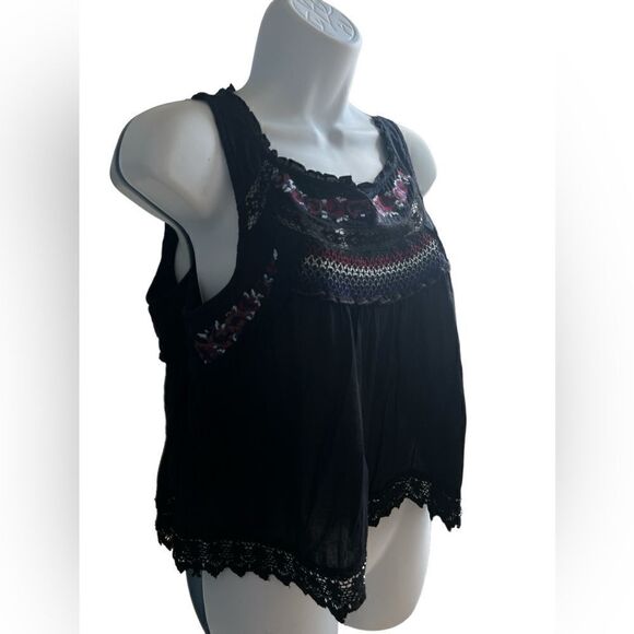 FREE PEOPLE Floral Embroidery Beaded Tan Top Size S - Picture 3 of 8